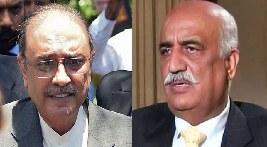سابق صدر آصف علی زرداری اور پیپلز پارٹی رہنما خورشید شاہ کی دلچسپ ملاقات