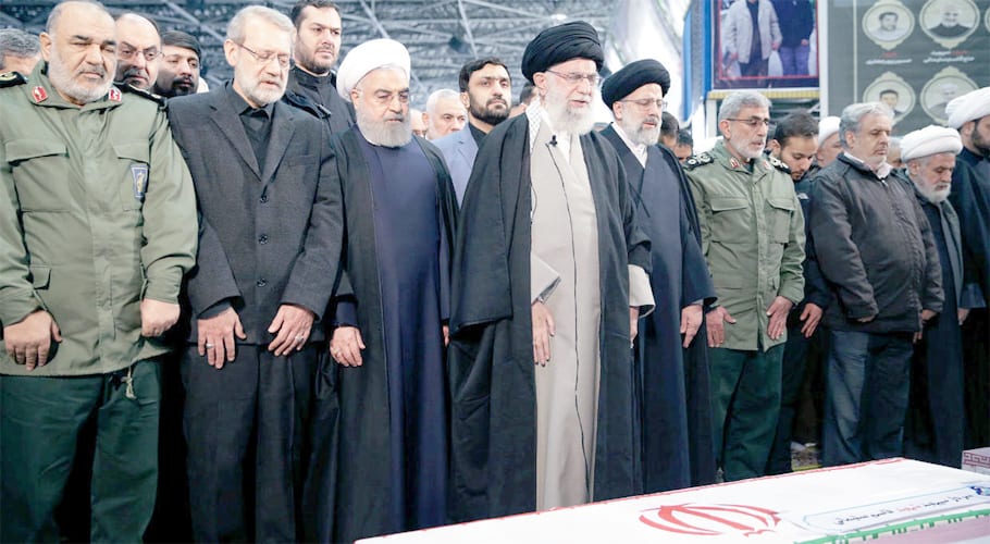 Iran Supreme Leader Khamenei leads prayers at Soleimani funeral