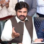 Information Minister Nasir Hussain Shah talks to the media
