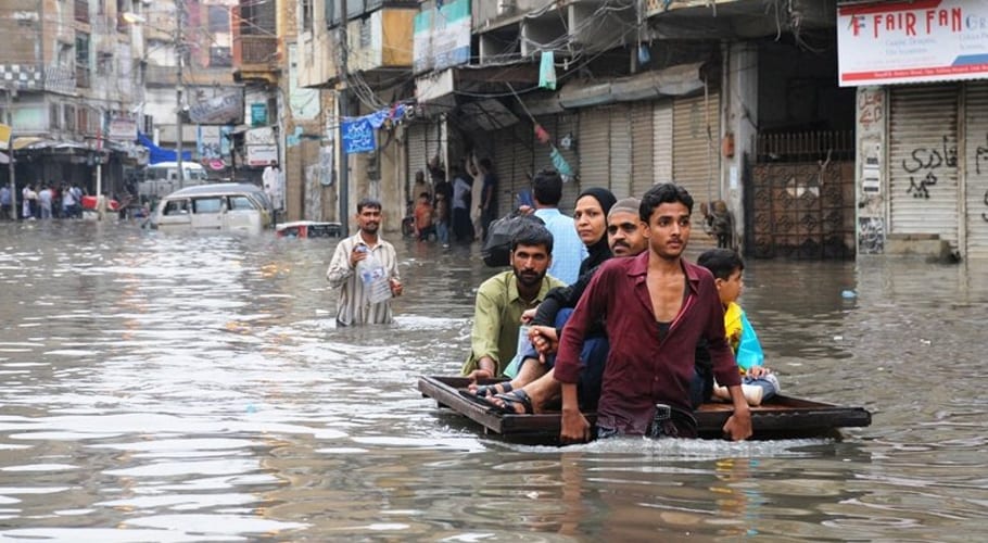 Low lying areas in Karachi inundated after heavy rain