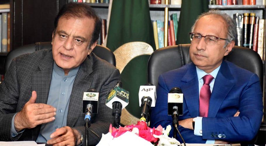 Shibli Faraz and Abdul Hafeez Shaikh joint media talk
