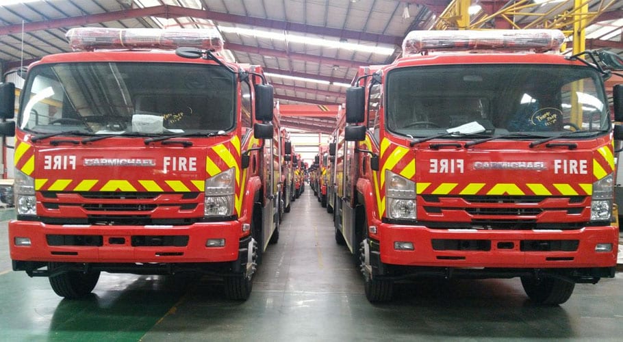 fire tenders and water bowsers flag march in Karachi