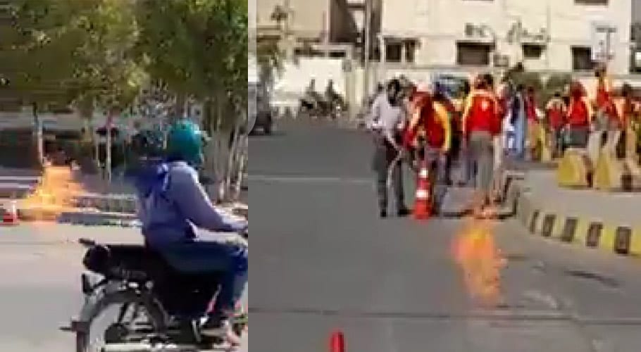 کراچی کی سڑک پر آگ بھڑک اٹھی، ڈیفنس، فیز 5 میں خوف و ہراس پھیل گیا