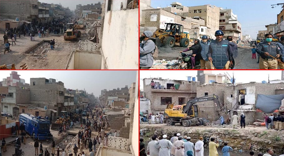 Operation against encroachments on Mahmoodabad nullah continues