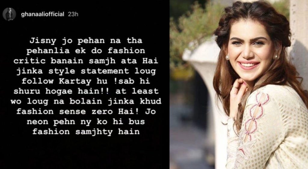 جس نے جو پہننا تھا پہن لیا، فیشن کو سمجھ نہیں سکتے تو تنقید نہ کریں۔غنا علی