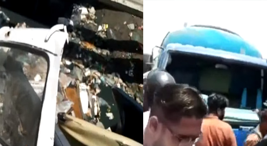 کورنگی میں ڈمپر اور ہائی ایس کا تصادم، وین نالے میں جاگری، 4افراد زخمی