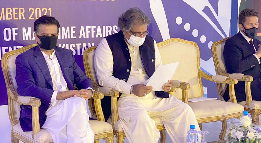 Ali Zaidi is addressing a function over Maritime Day