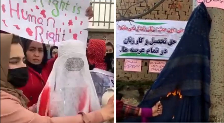 Afghanistan women burning BURQA