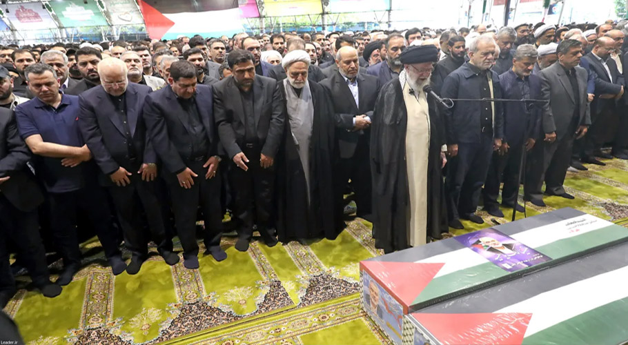 Ayatollah Khamenei leads the funeral prayer of Ismail Haniyeh