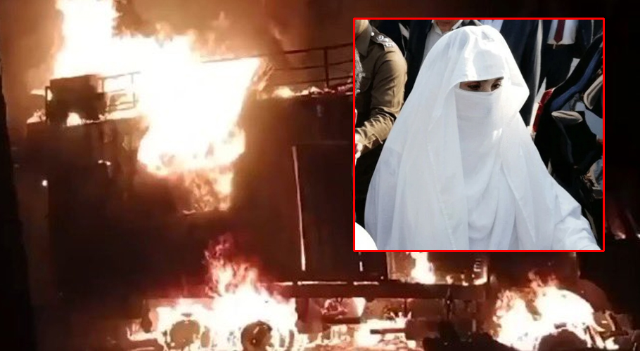 Here’s how Bushra Bibi’s container caught fire during PTI protest