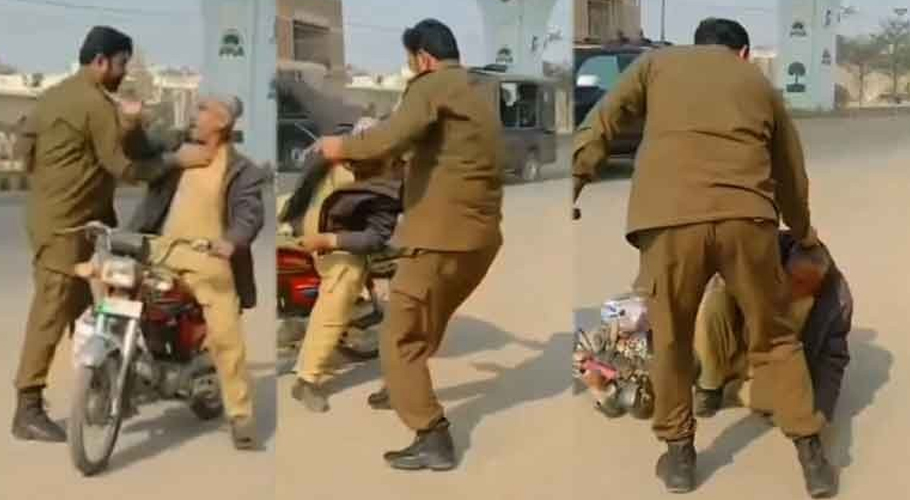 Punjab police cop assaults elderly man for crossing VIP route