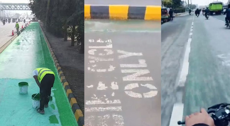 Lahore's biker lane paint washes away in rain