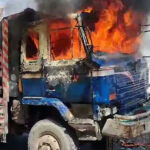 Transporters stage protest at National Highway against vehicles burning