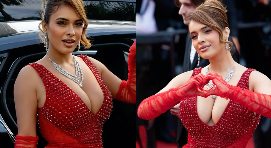 Neha Malik Stuns in Bold Red Outfit at Cannes 2025