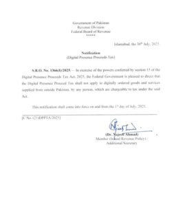 Pakistan, digital tax, online shopping, imported goods, services, tax exemption, FBR, government policy, July 2025, Temu, Google, foreign companies, e-commerce, digital economy, consumer relief, IMF consultation, digital presence proceeds tax, budget 2025.