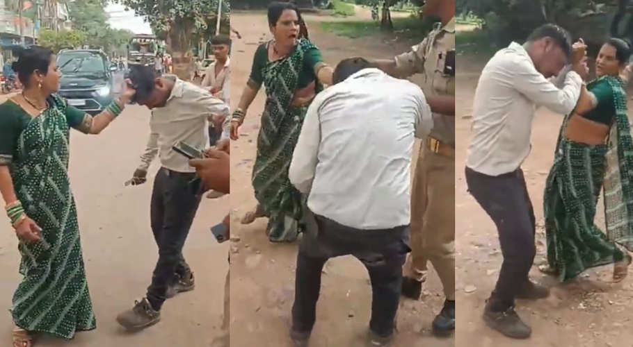Wife publicly assaults husband for smashing her phone
