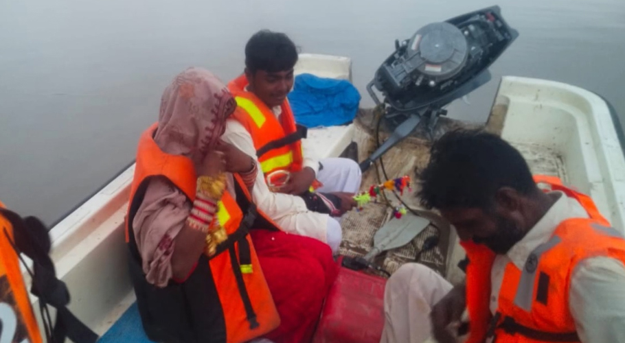 Man brings newlywed wife home by boat in Punjab amid massive floods