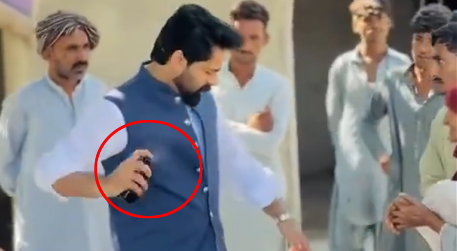 PML-N MPA Saqib Chadhar Faces Backlash for Spraying Perfume Before Meeting Flood Victims
