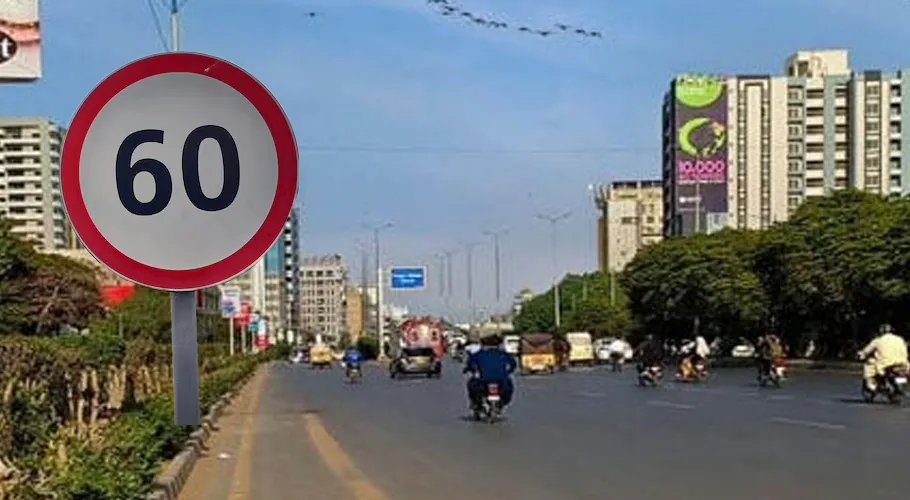 Speed limit signs installed on Karachi’s Shahrah-e-Faisal