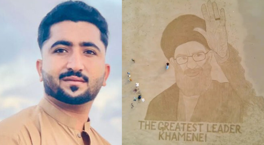 سمیر خورشید اور ان کا بنایا گیا پورٹریٹ، فوٹو ایم ایم