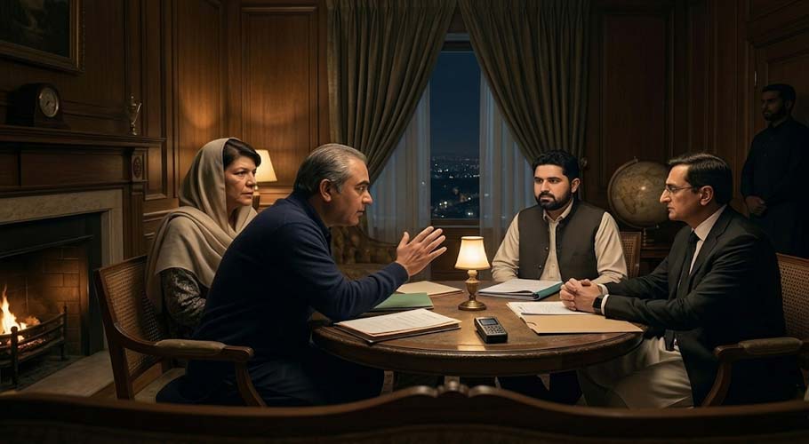 بیرسٹر گوہر، علیمہ خان، سہیل آفریدی کی محسن نقوی سے خفیہ ملاقات، فوٹو اے آئی